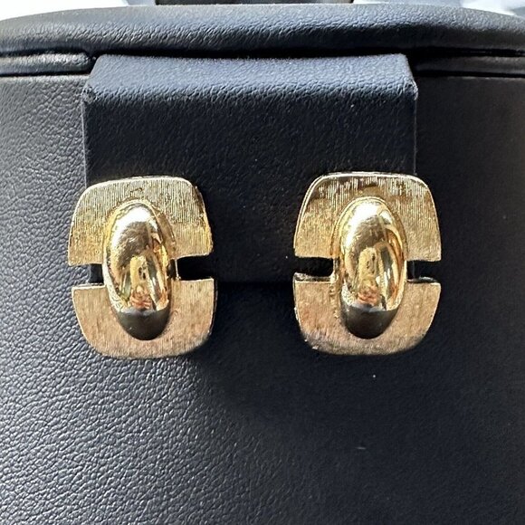 Earrings Women's Geometric Gold Tone Clip-On Vintage Fashion Jewelry Retro 1980s - Picture 4 of 9